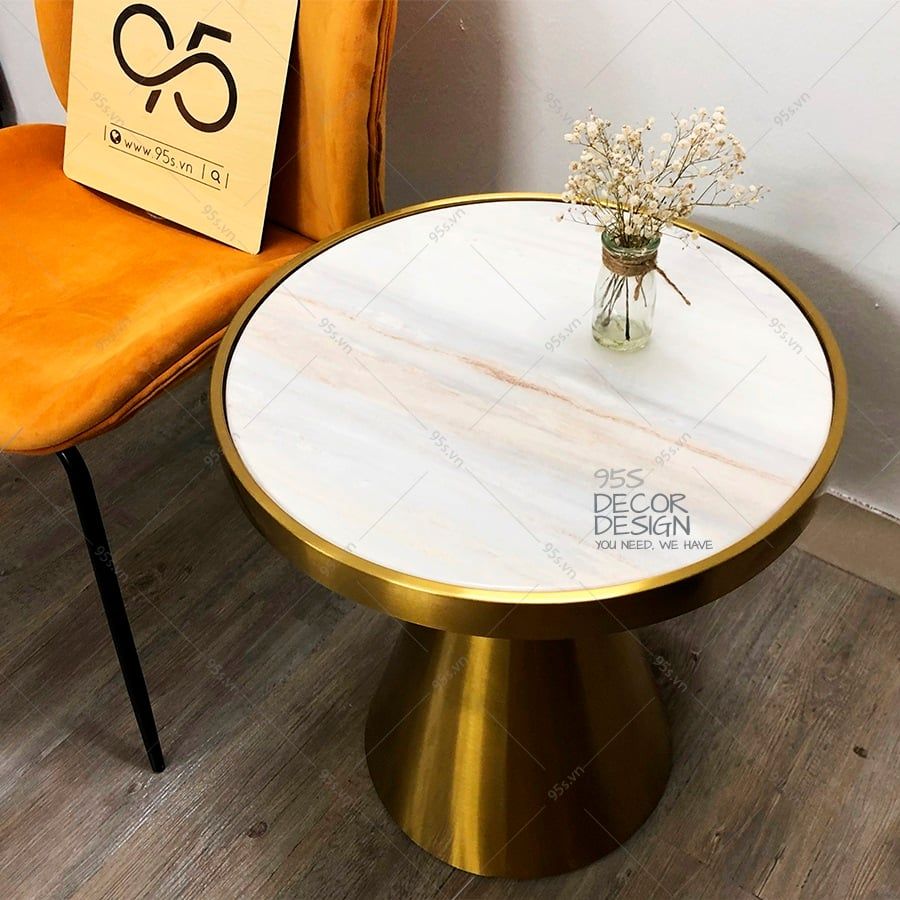 Bàn tab sofa trụ tròn mạ vàng mặt đá - TAB-04