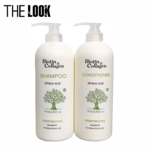 Cặp dầu gội xả PASIORI Biotin & Collagen Trắng 1000ml phục hồi suôn mượt