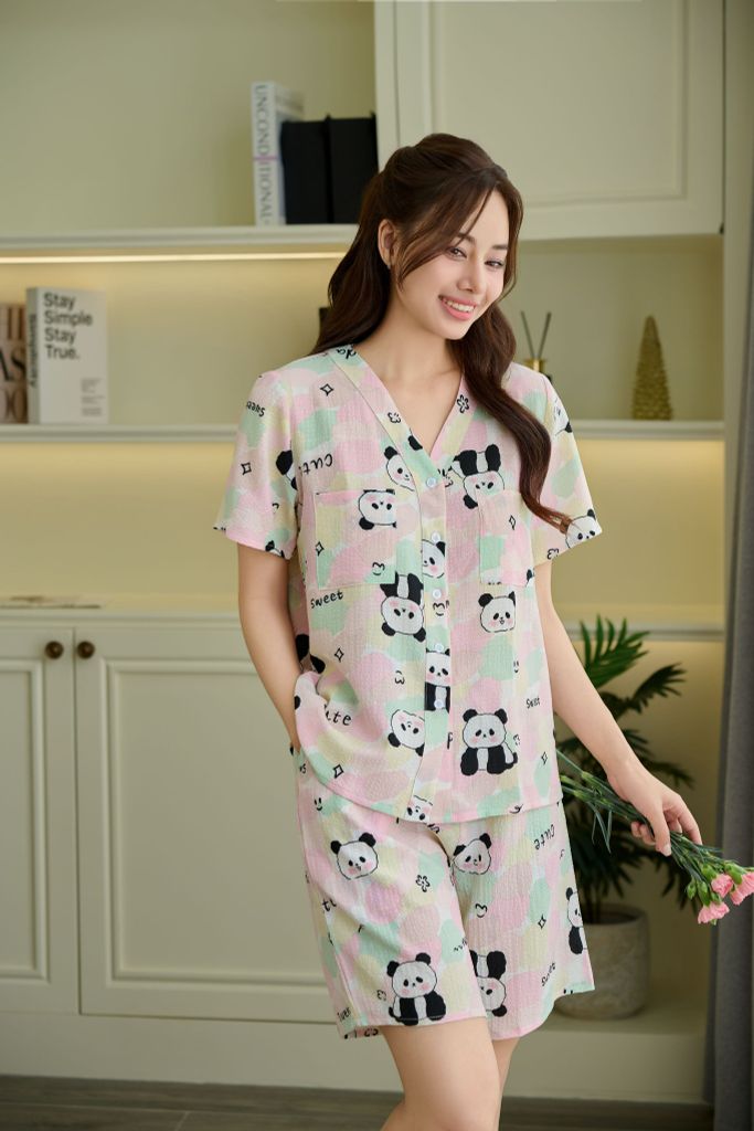 Pijama ngắn cổ V Vie Panda Pink Py Set