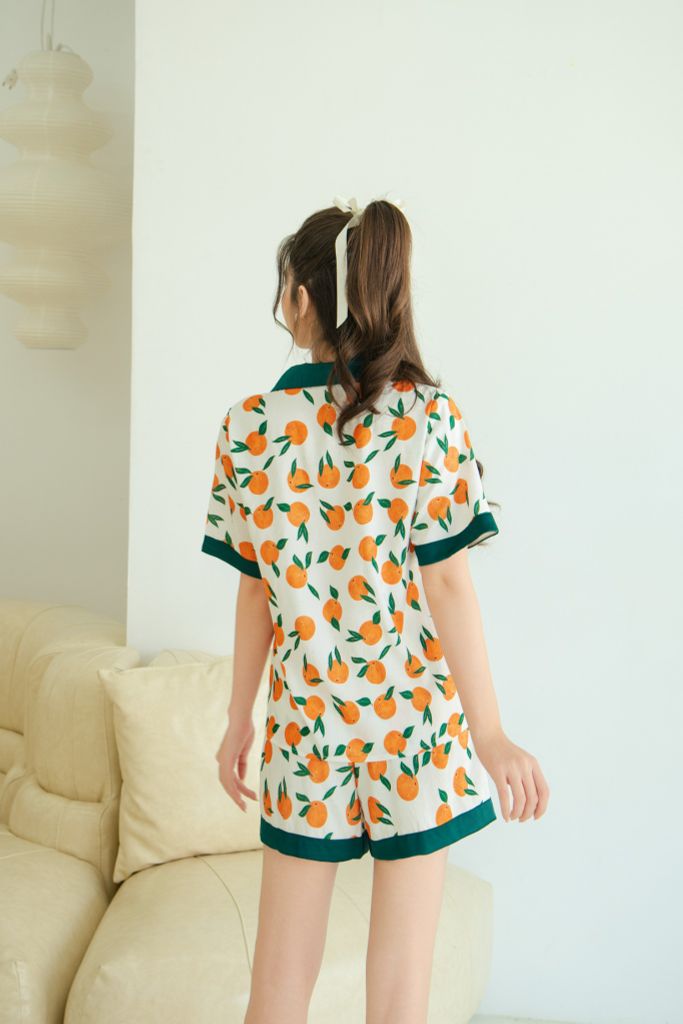 Pijama ngắn Lụa gấm Orange Silk Py Set