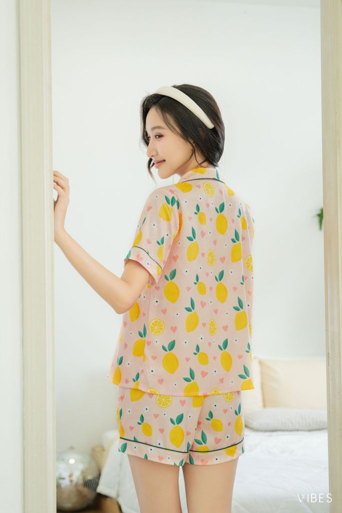 Pijama ngắn Lụa gấm Lemons Py Set