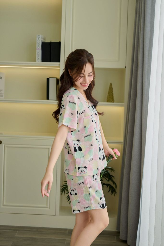 Pijama ngắn cổ V Vie Panda Pink Py Set