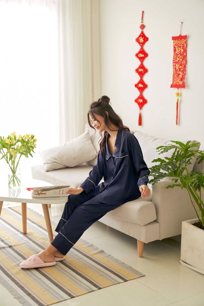 Pijama dài tay lụa trơn Alya Long Sleeve Py Set