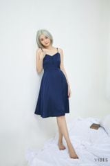Váy ngủ lụa trơn Navy Lady Dress