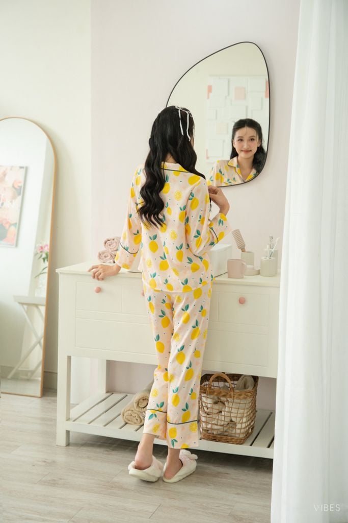 Pijama dài tay Lụa gấm Lemons Long Sleeve Py Set