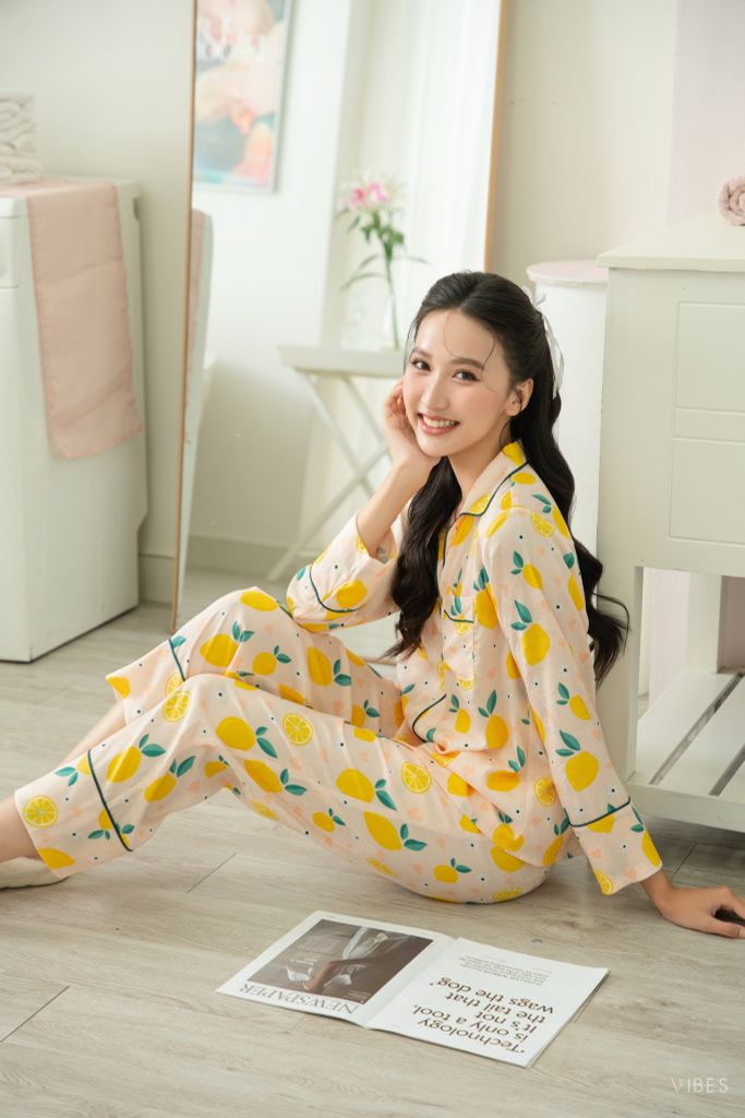 Pijama dài tay Lụa gấm Lemons Long Sleeve Py Set