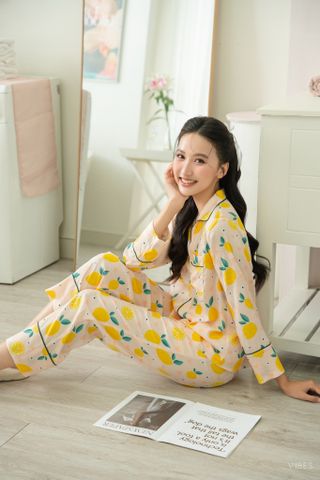 Pijama dài tay Lụa gấm Lemons Long Sleeve Py Set