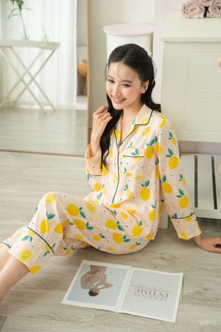 Pijama dài tay Lụa gấm Lemons Long Sleeve Py Set