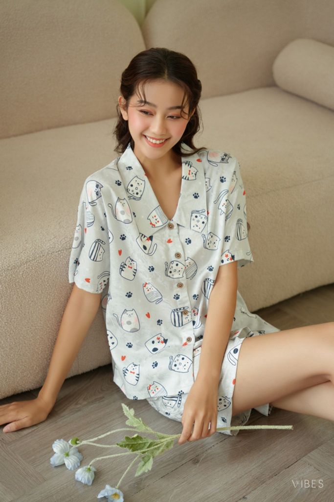 Pijama ngắn Lụa gấm Naomi Py Set