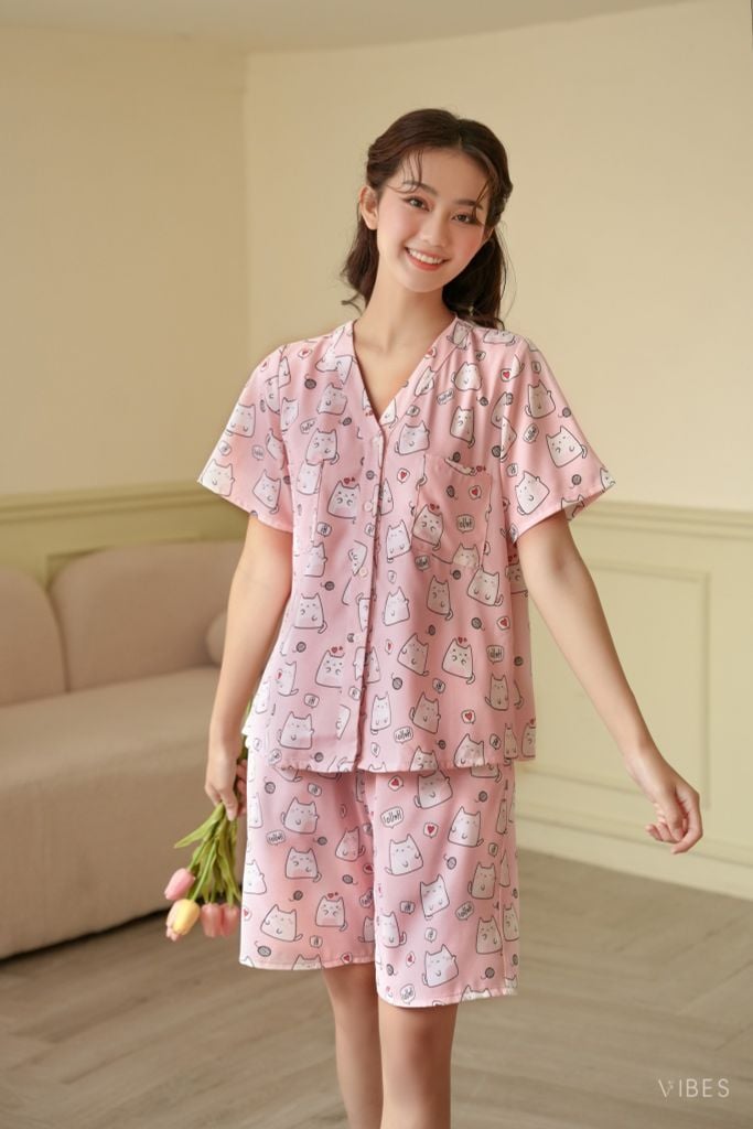 Pijama ngắn cổ V Vie Minnie Py Set
