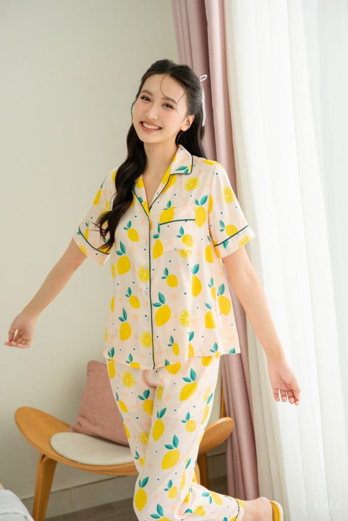 Pijama dài Lụa gấm Lemons Long Py Set