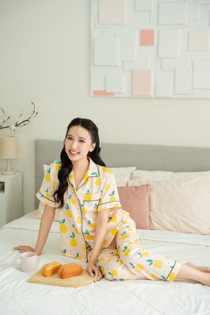Pijama dài Lụa gấm Lemons Long Py Set