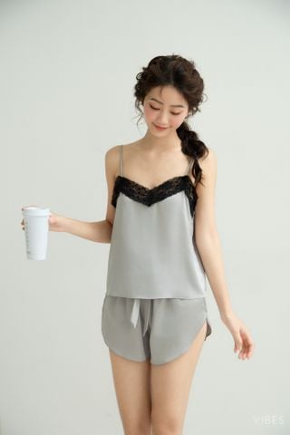 Đồ bộ 2 dây lụa trơn Gray Straps Set