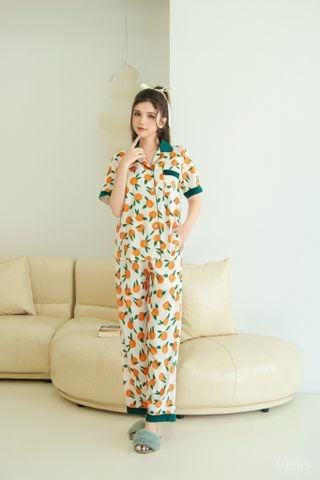 Pijama dài Lụa gấm Orange Long Py Set