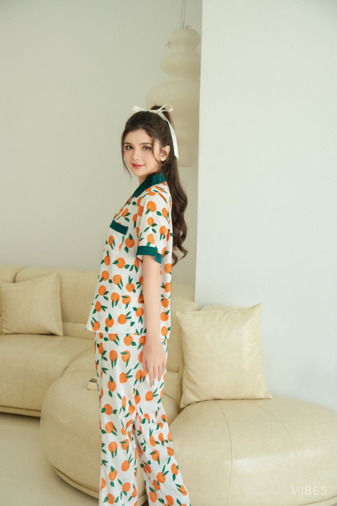 Pijama dài Lụa gấm Orange Long Py Set