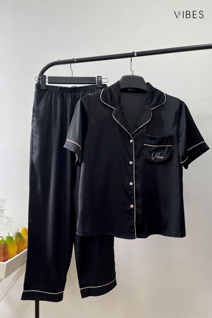 Pijama dài lụa trơn Ink Long Py Set