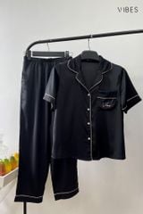 Pijama dài lụa trơn Ink Long Py Set