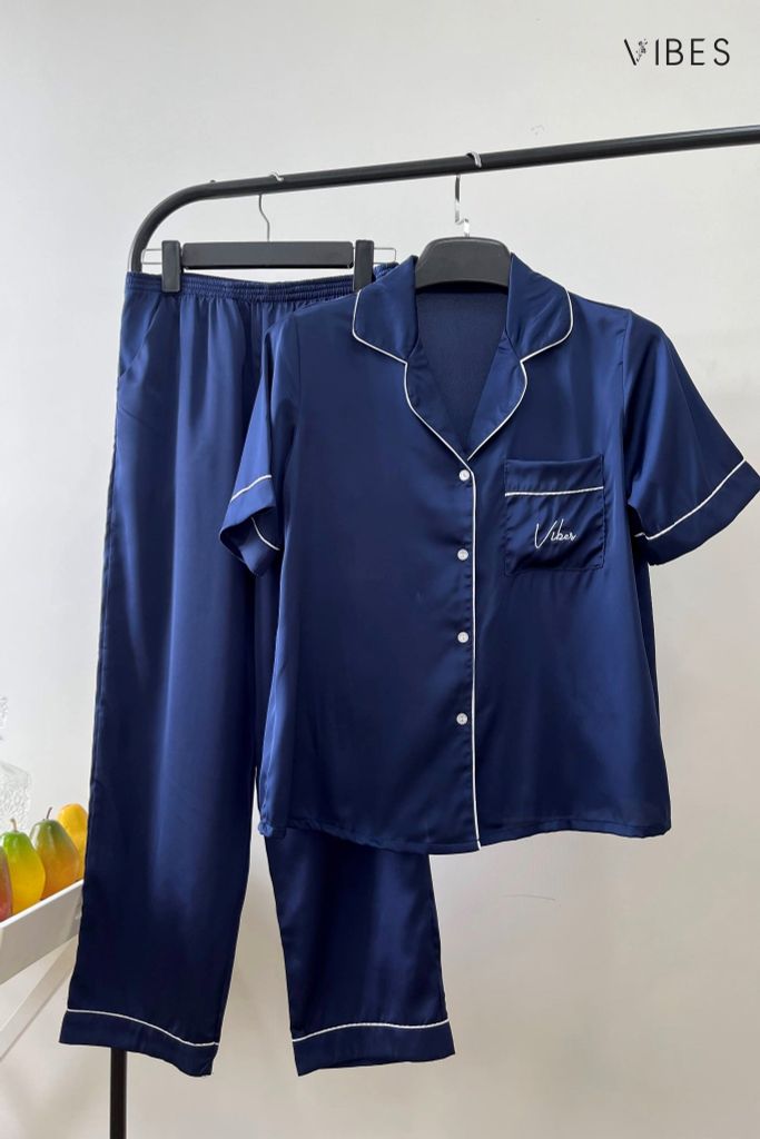 Pijama dài lụa trơn Navy Long Py Set (phom 2025)