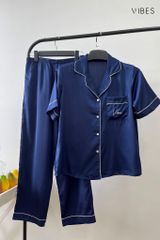 Pijama dài lụa trơn Navy Long Py Set (phom 2025)