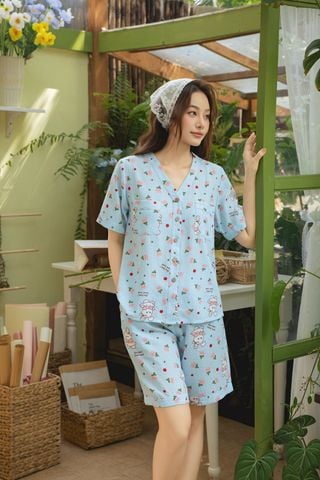 Pijama ngắn cổ V Vii Py Set in BB