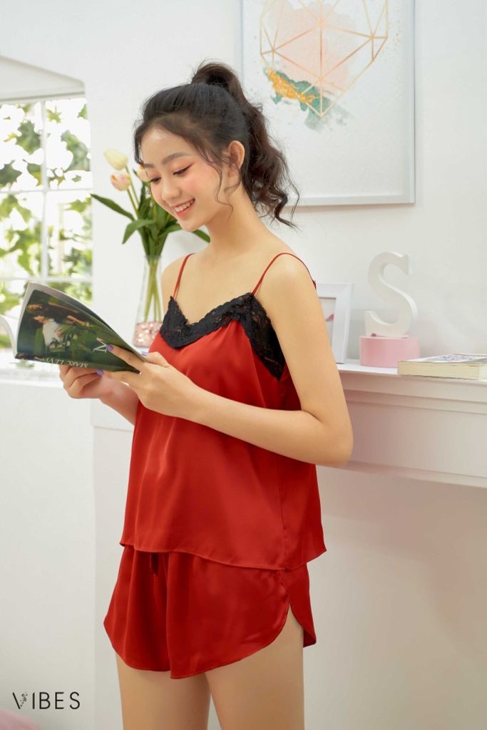 Đồ bộ 2 dây lụa trơn Candy Straps Set