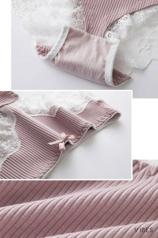 Quần lót nữ cotton gân phối ren lưng thấp freesize P018