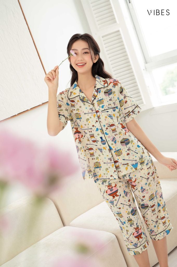 Pijama lửng Owl Cream Capri Py Set