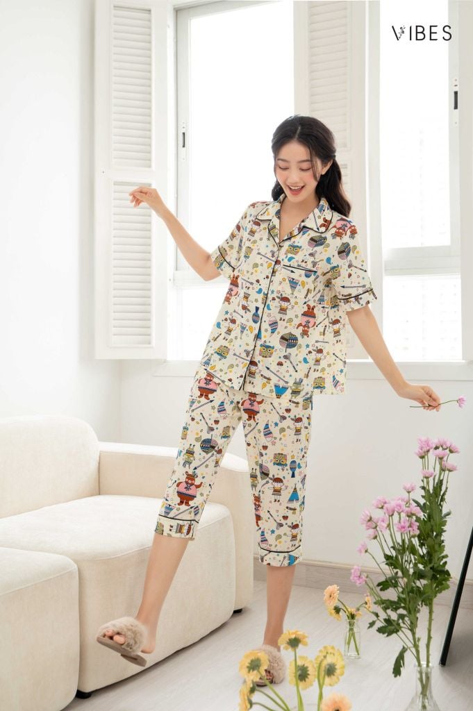Pijama lửng Owl Cream Capri Py Set