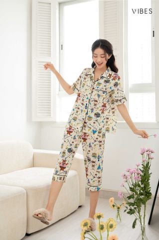 Pijama lửng Owl Cream Capri Py Set