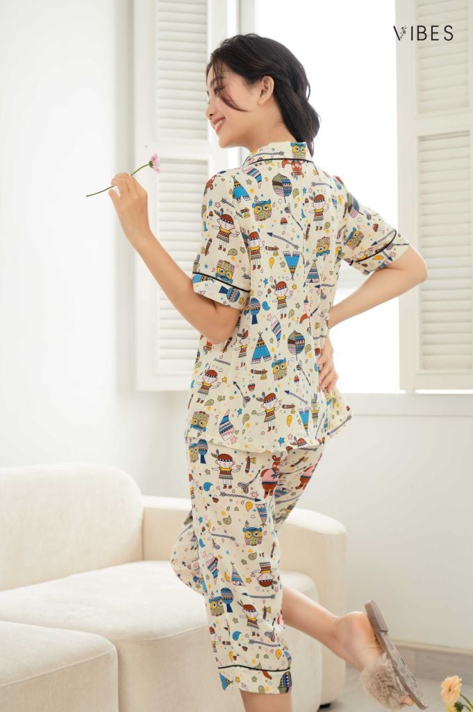 Pijama lửng Owl Cream Capri Py Set