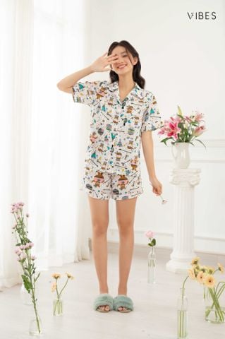 Pijama ngắn Owl White Py Set