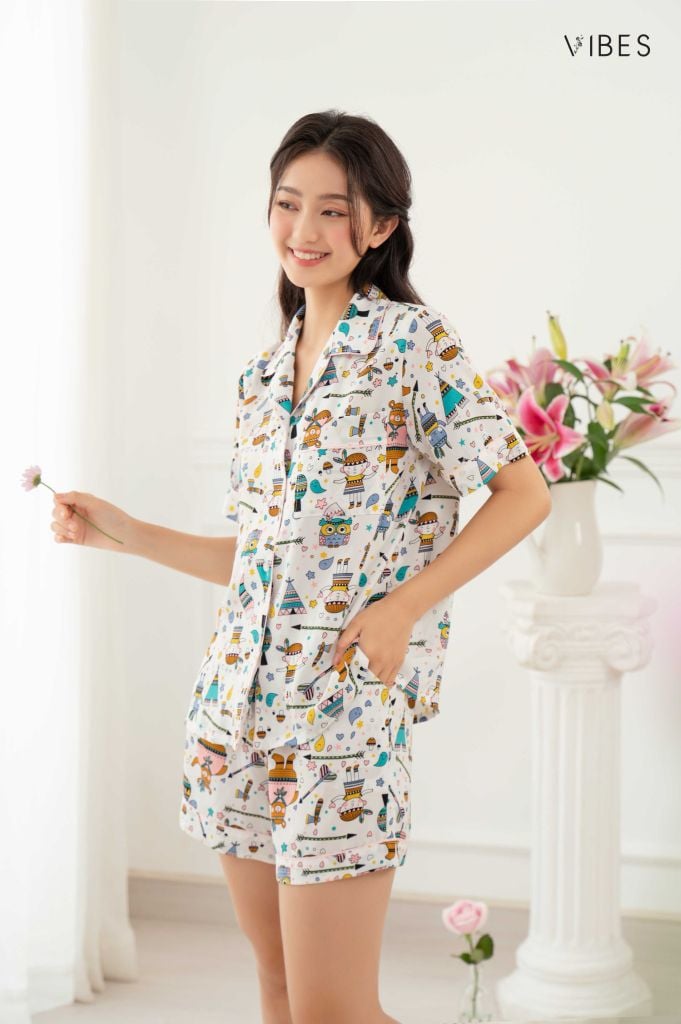 Pijama ngắn Owl White Py Set