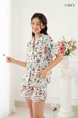 Pijama ngắn Owl White Py Set