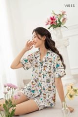 Pijama ngắn Owl White Py Set