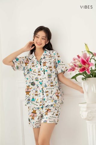 Pijama ngắn Owl White Py Set