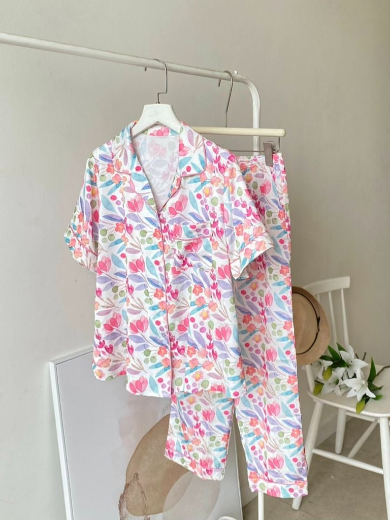 Pijama dài Lụa gấm Gina Long Py Set
