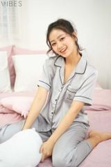 Pijama dài lụa trơn Gray Long Py Set