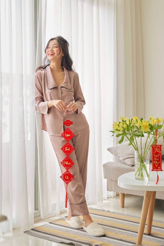 Pijama dài tay lụa trơn Hazel Long Sleeve Py Set