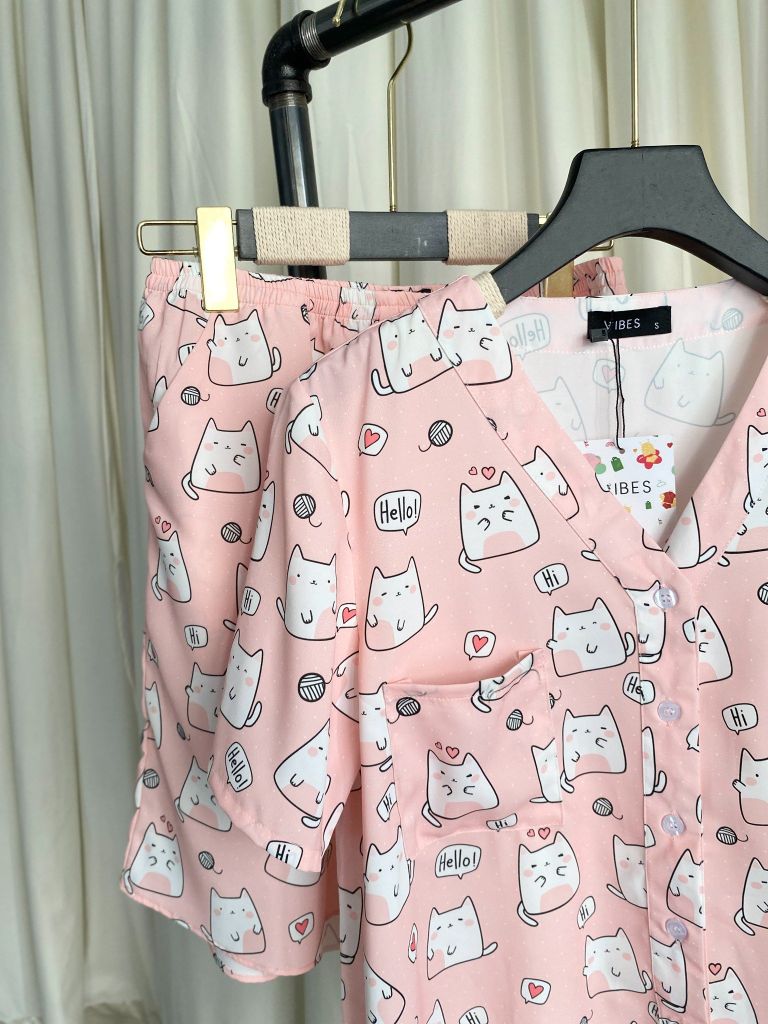 Pijama ngắn cổ V Vie Minnie Py Set