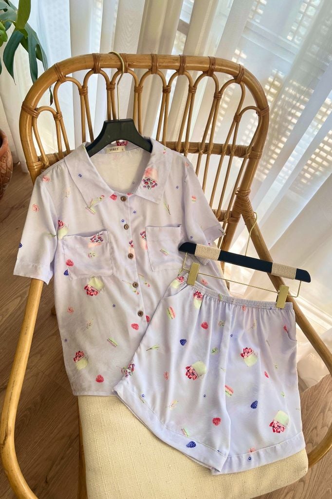 Pijama ngắn Lụa gấm Sweet Py Set in Purple