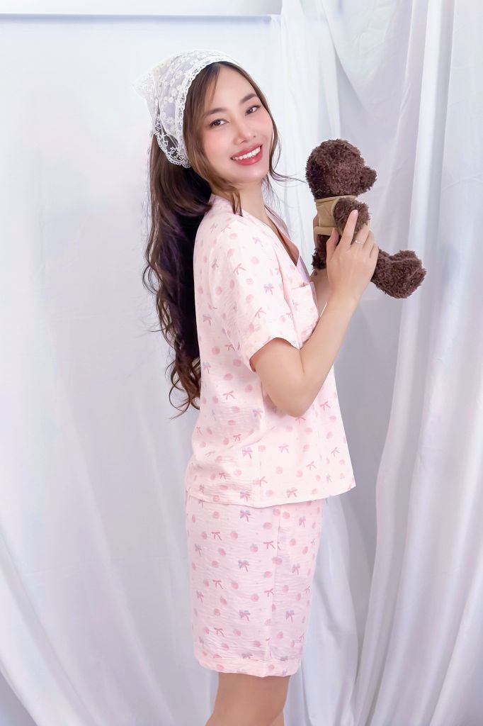 Pijama ngắn cổ V Vie Pink Py Set