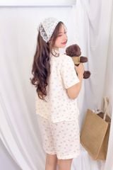 Pijama ngắn cổ V Vie Cream Py Set