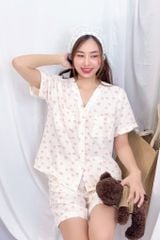 Pijama ngắn cổ V Vie Cream Py Set