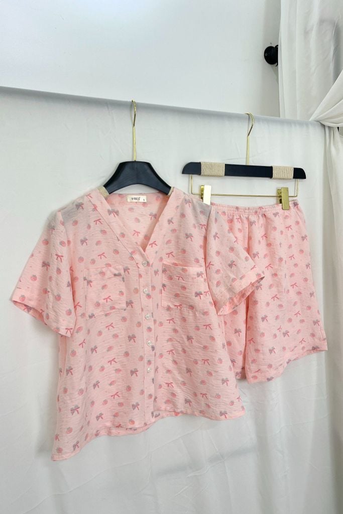 Pijama ngắn cổ V Vie Pink Py Set