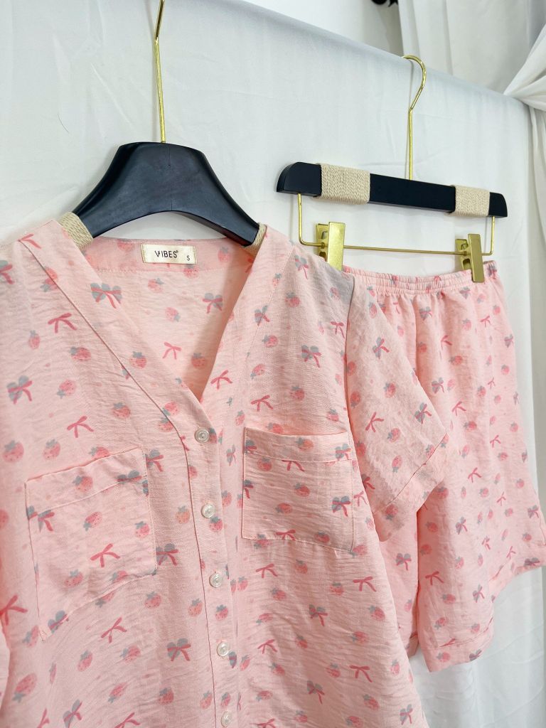 Pijama ngắn cổ V Vie Pink Py Set