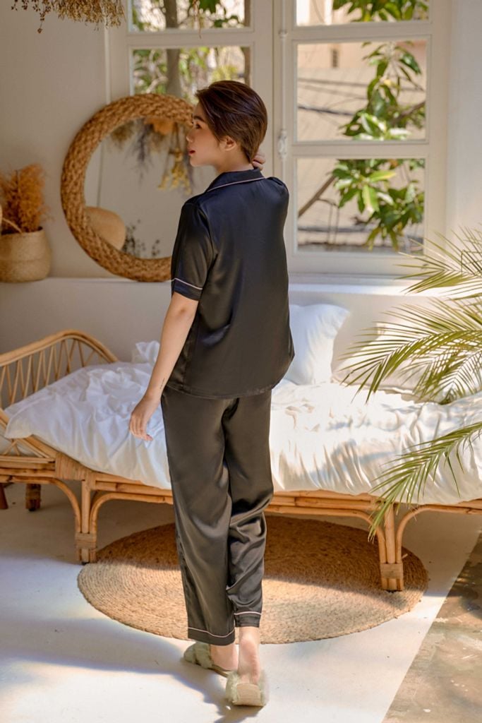 Pijama dài lụa trơn Ink Long Py Set