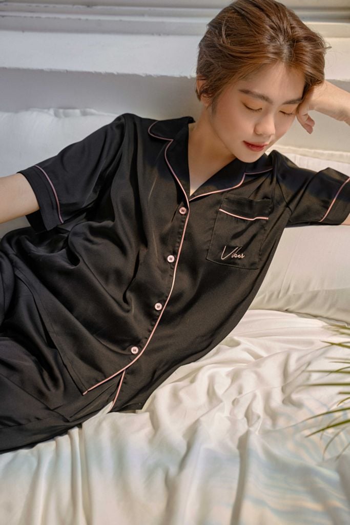 Pijama dài lụa trơn Ink Long Py Set