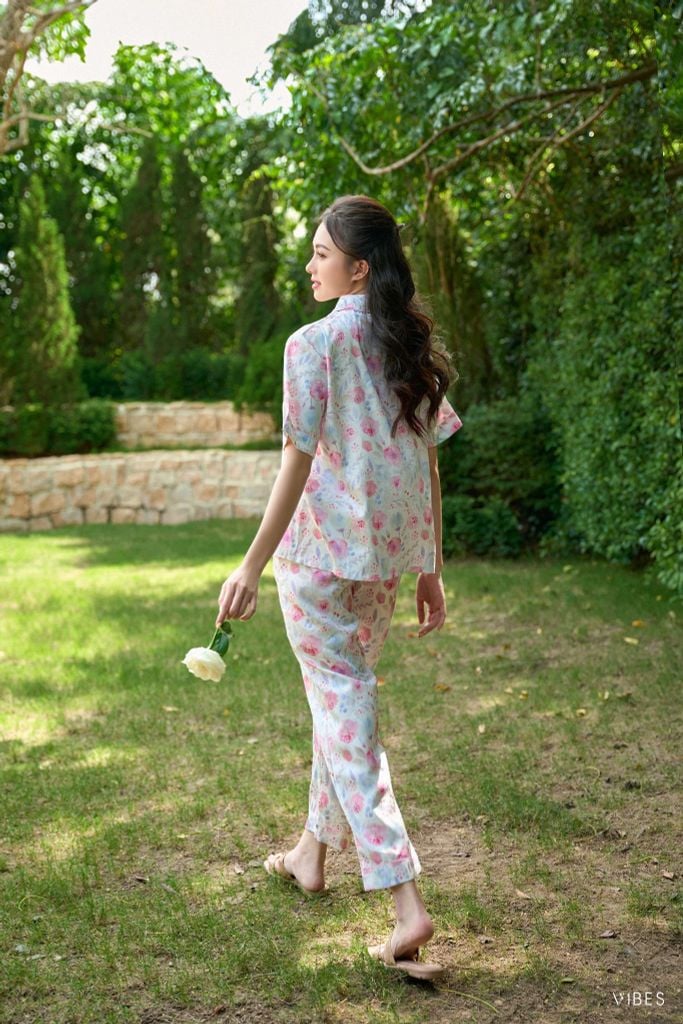 Pijama dài Lụa gấm Rose Long Py Set