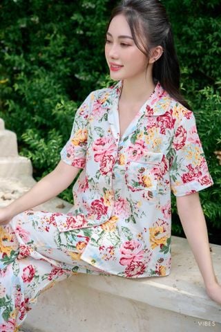 Pijama dài Tea Rose in White