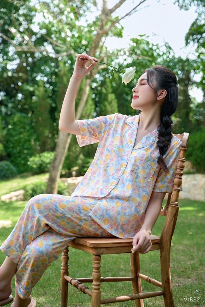 Pijama dài Lụa gấm Hexa Long Py Set